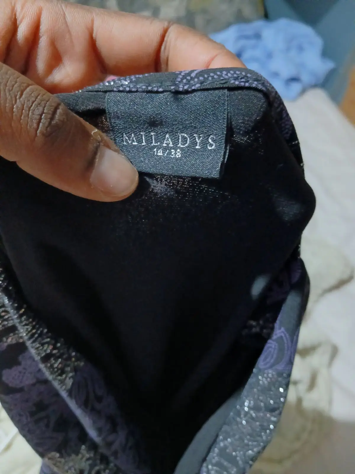 Miladys Purple and Black Glitter Floral Top Size 14
