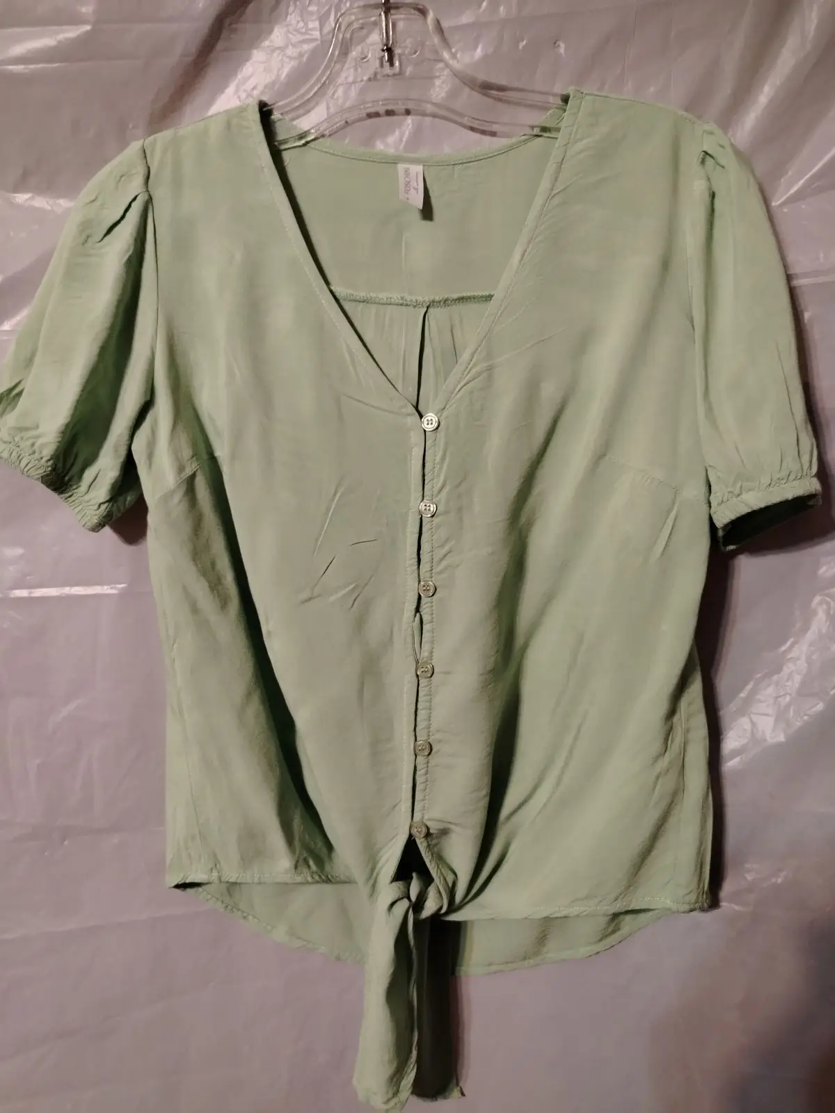 Foschini Green Tie-Front Puff Sleeve Blouse Size 8