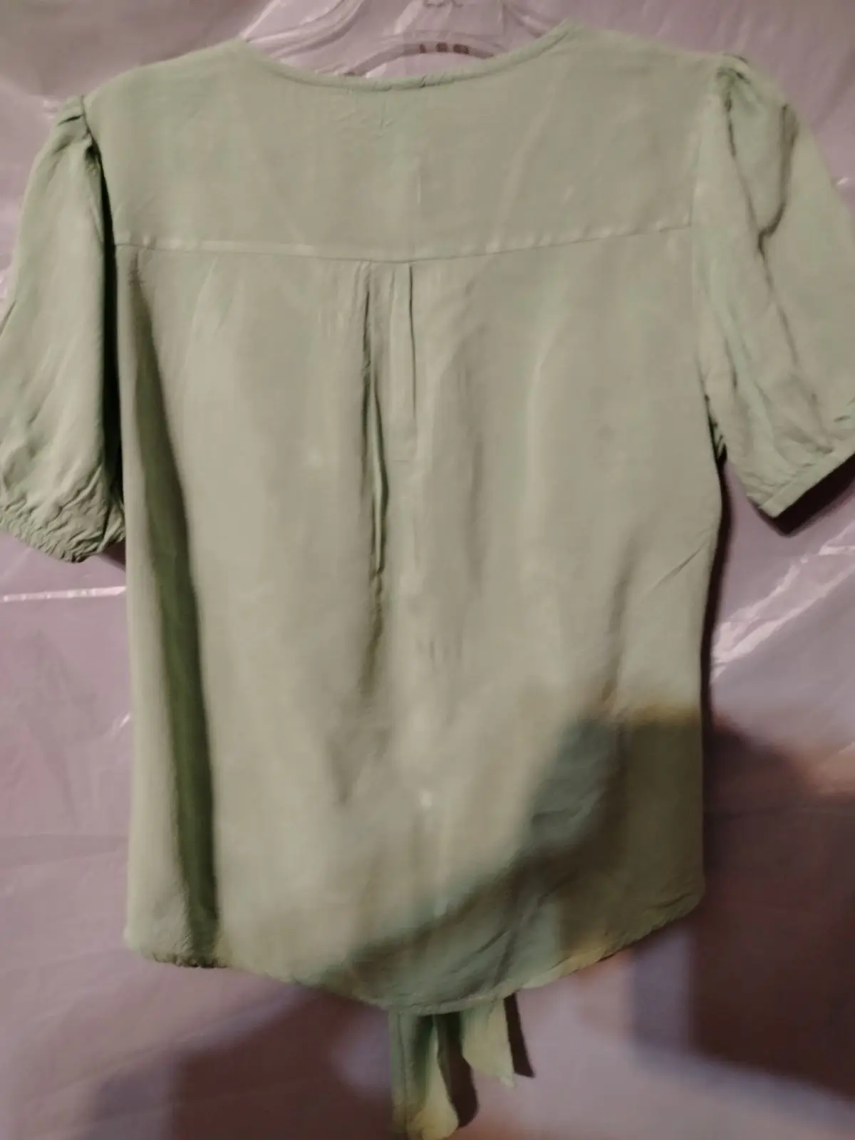 Foschini Green Tie-Front Puff Sleeve Blouse Size 8