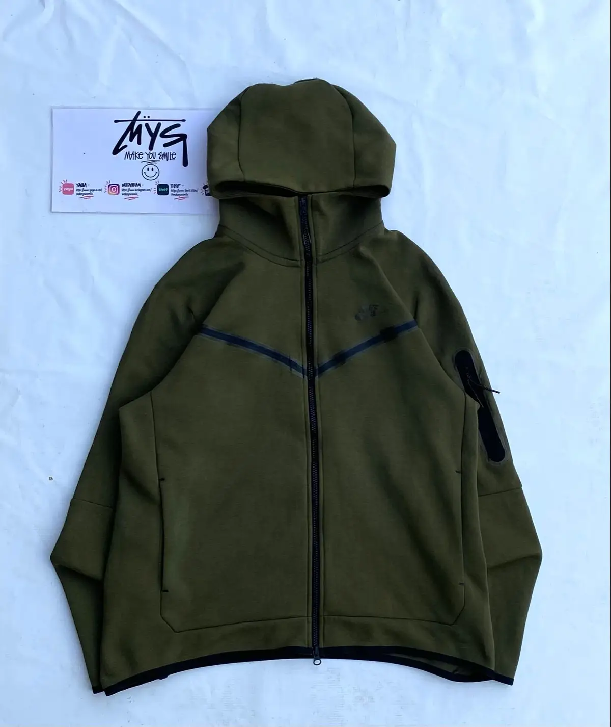Nike Olive Green Tech Fleece Hoodie Size L