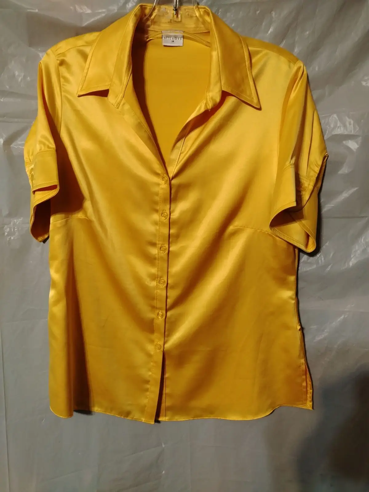 Miladys Golden Yellow Satin-Look Button-Up Blouse Size 38