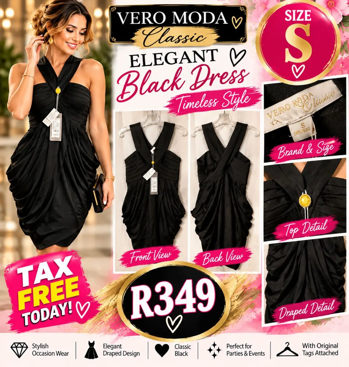 Vero Moda Classic Black Draped Halterneck Dress