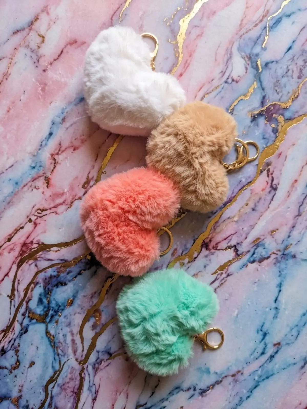 Fluffy Heart Keychain Set of Four