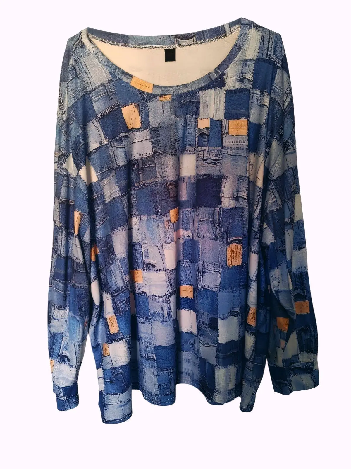 Shein Blue Denim Print Long Sleeve Top