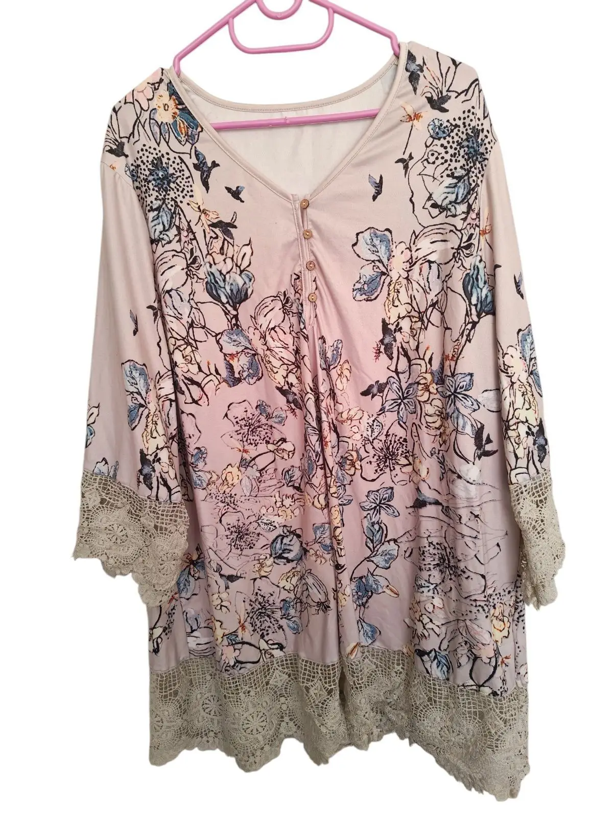 Shein Floral Print Tunic Top with Lace Trim Size 4XL