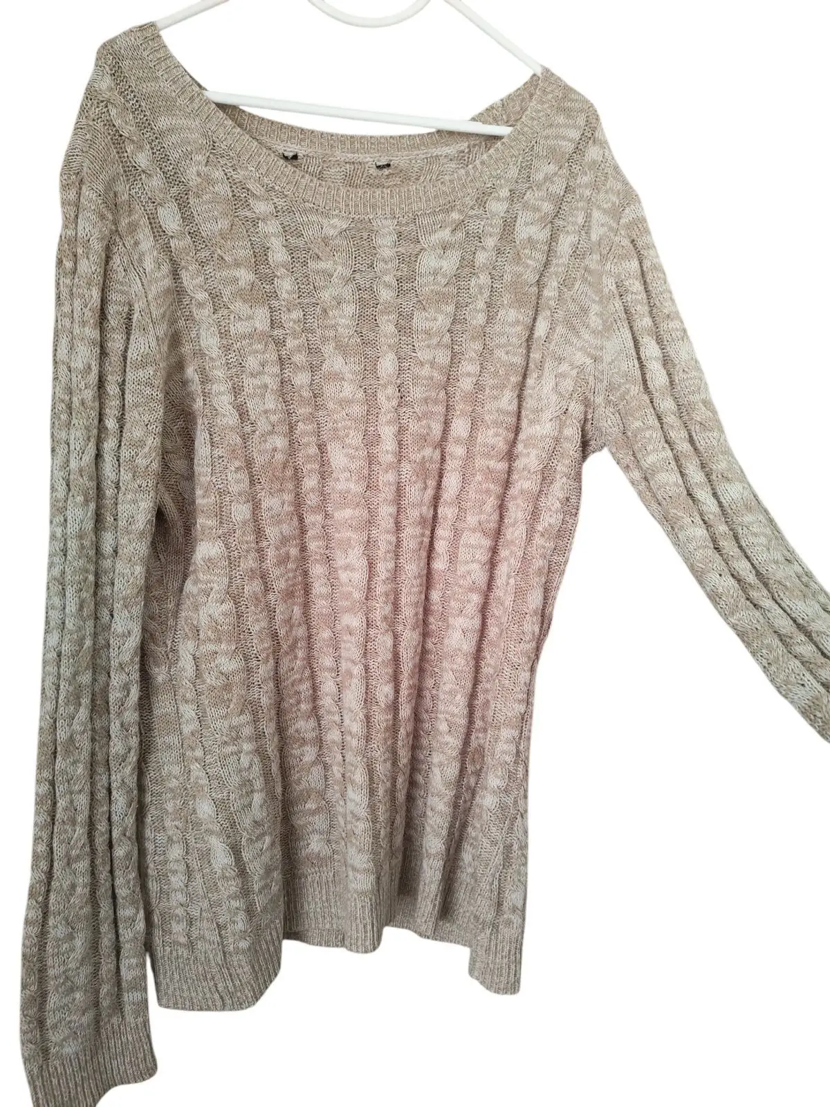 Beige Cable Knit Long Sleeve Sweater