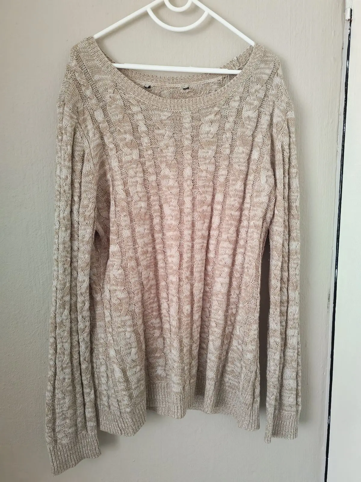 Beige Cable Knit Long Sleeve Sweater