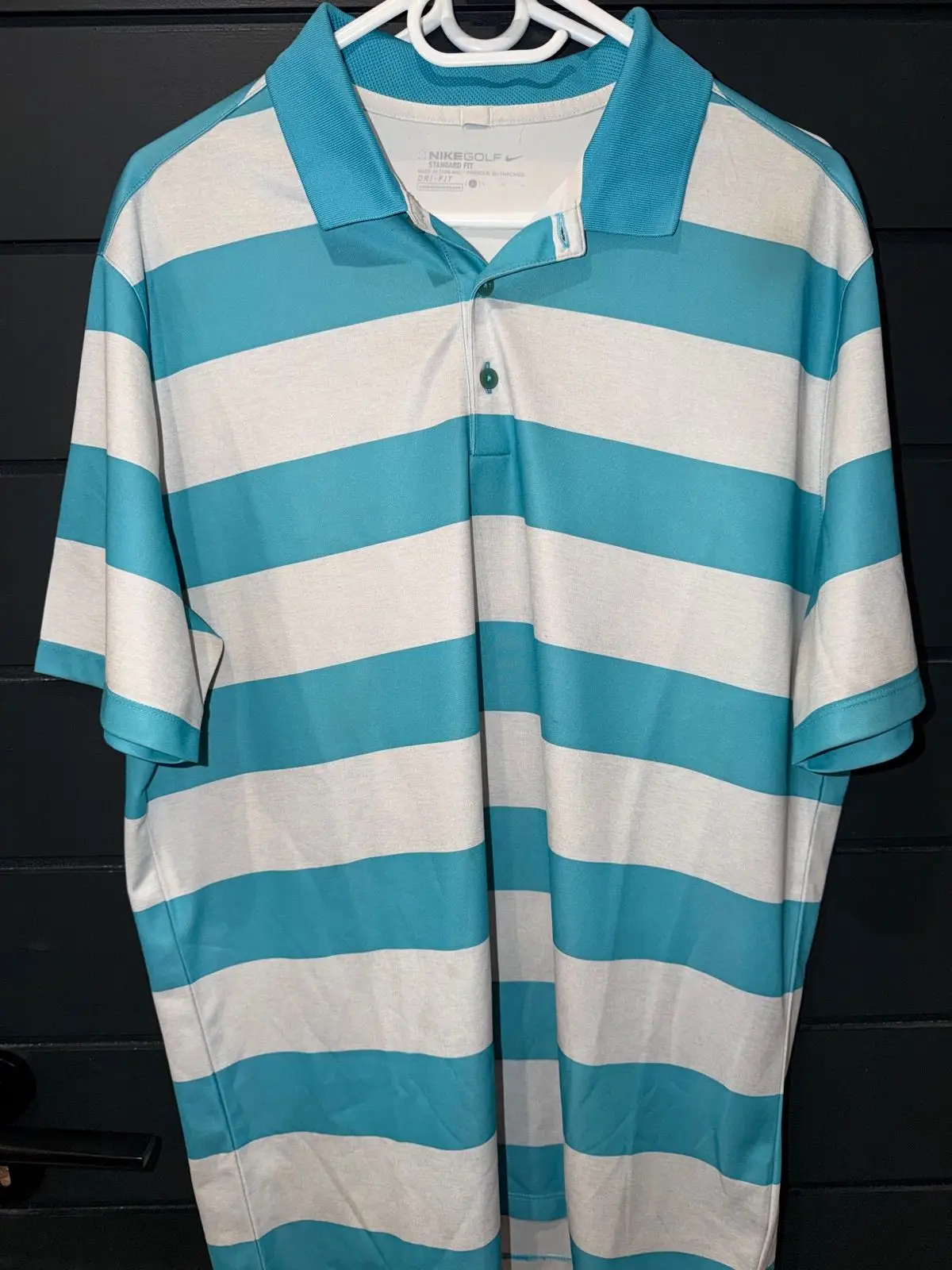 Nike Blue and White Striped Golf Shirt