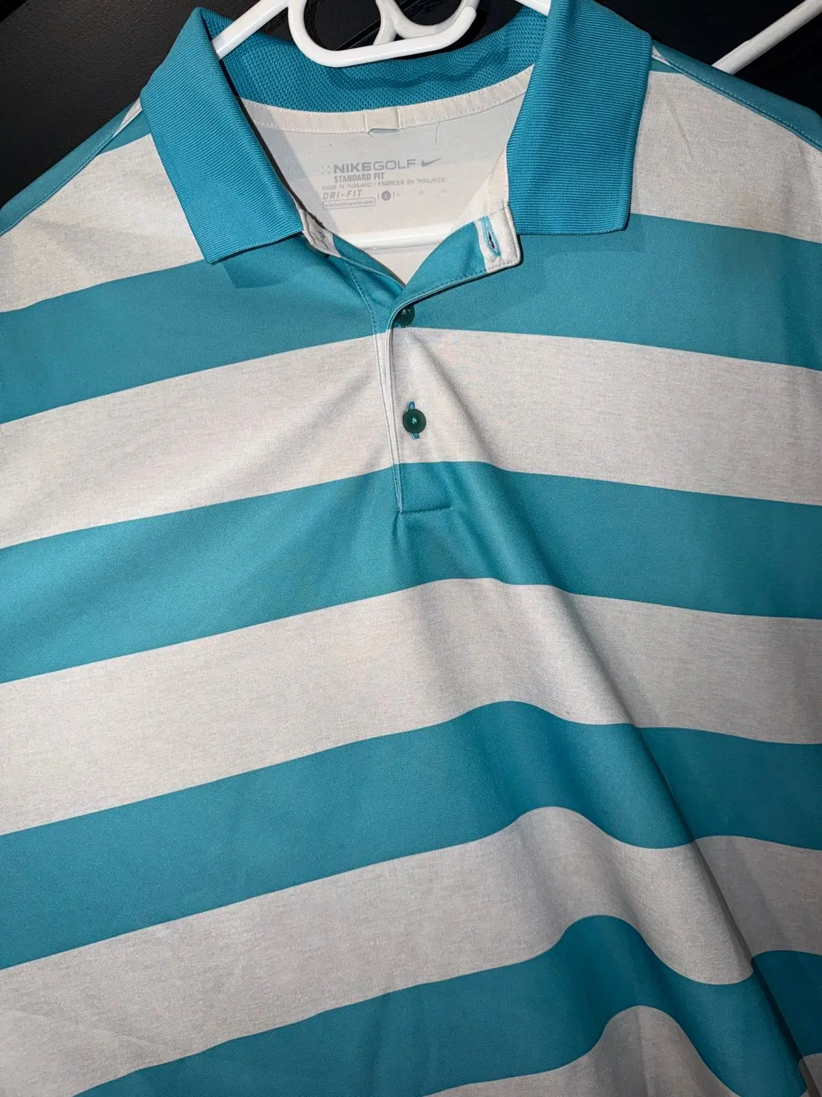 Nike Blue and White Striped Golf Shirt