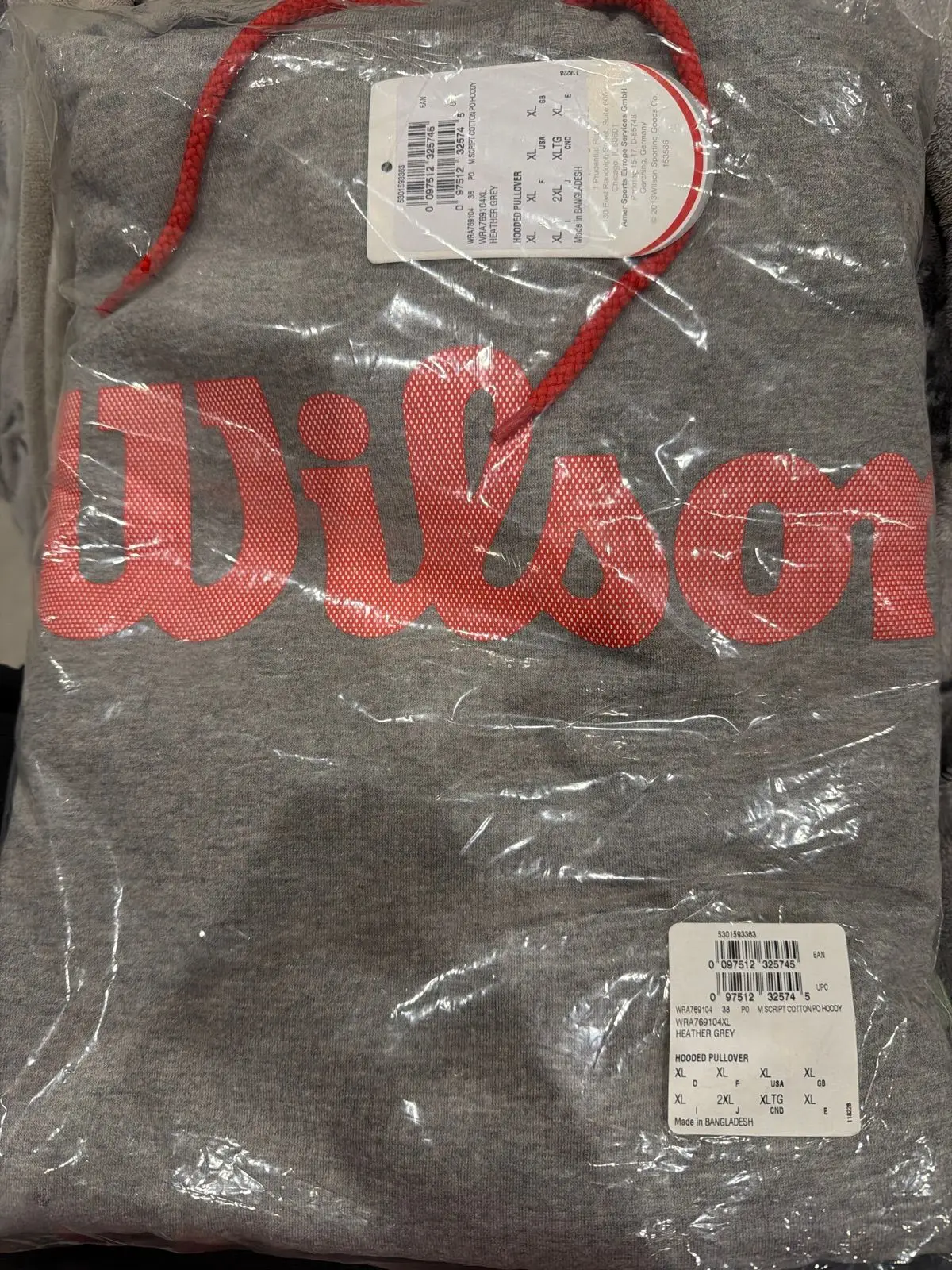 Wilson Script Cotton Pullover Hoodie Heather Grey XL