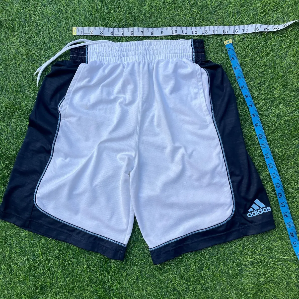 Adidas White and Navy Blue Basketball Shorts