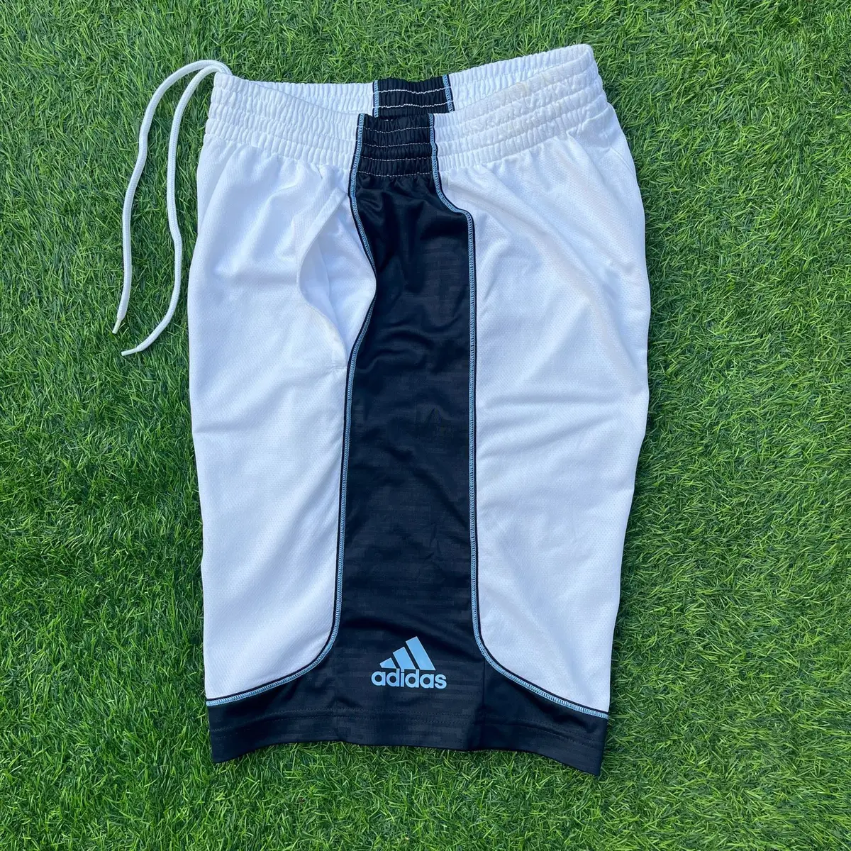 Adidas White and Navy Blue Basketball Shorts