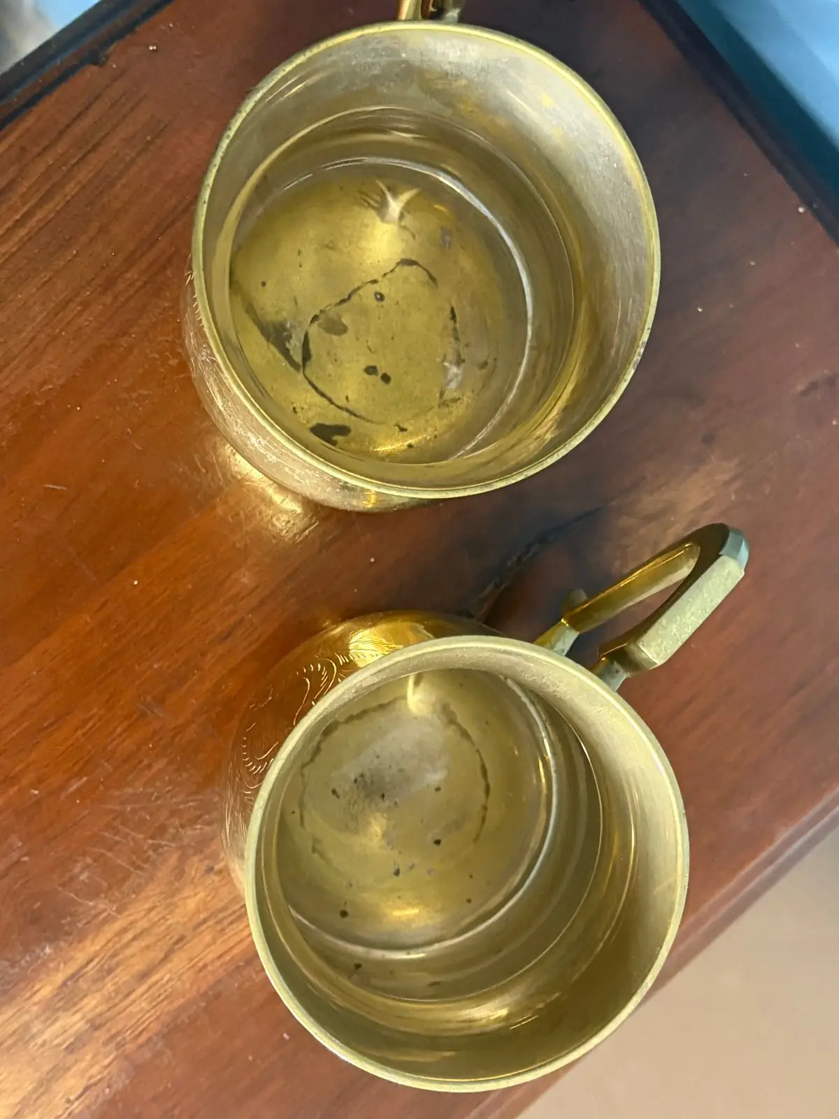 Vintage Engraved Solid Brass Mugs Tankards Set of 2