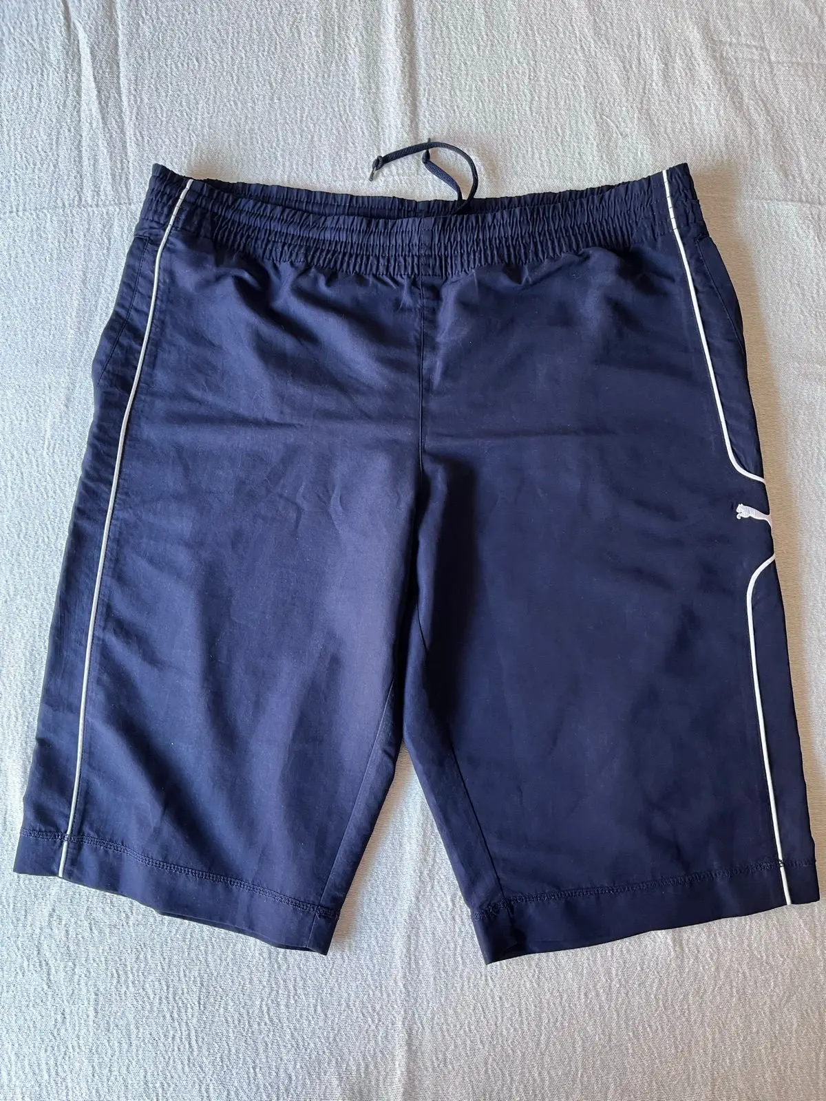 Puma Men's Navy Athletic Shorts with White Piping Size L