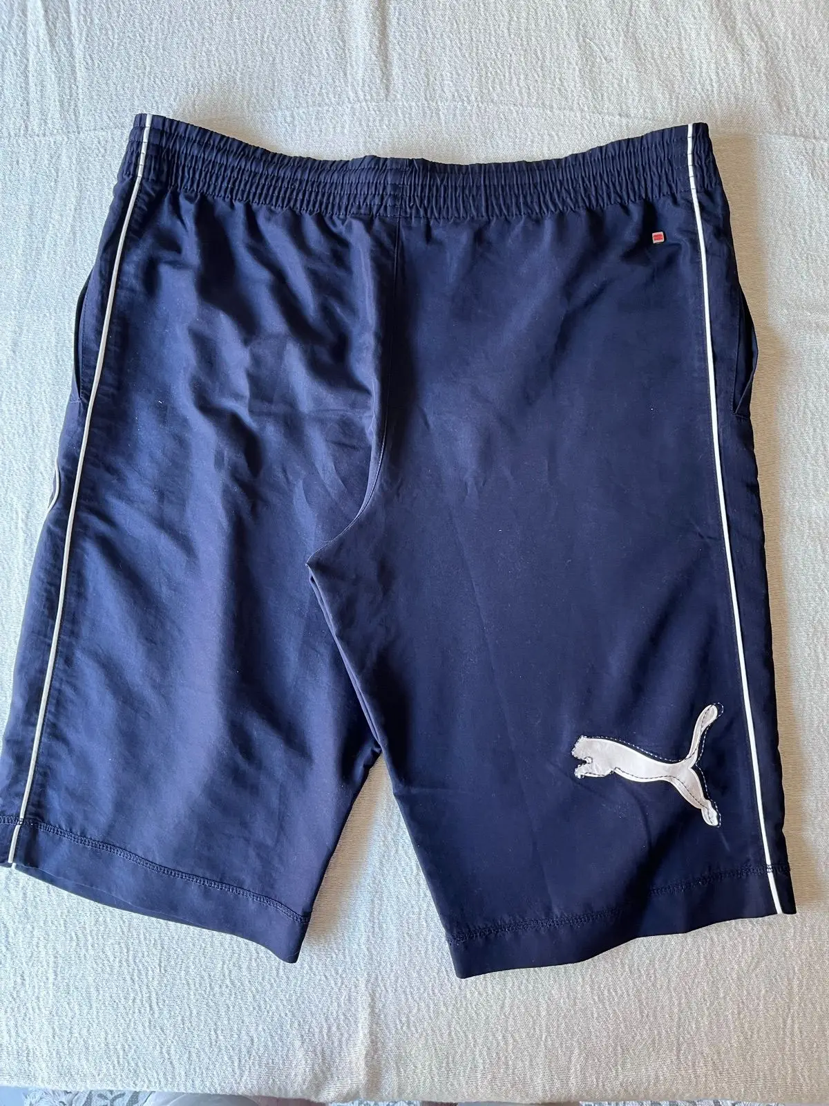 Puma Men's Navy Athletic Shorts with White Piping Size L