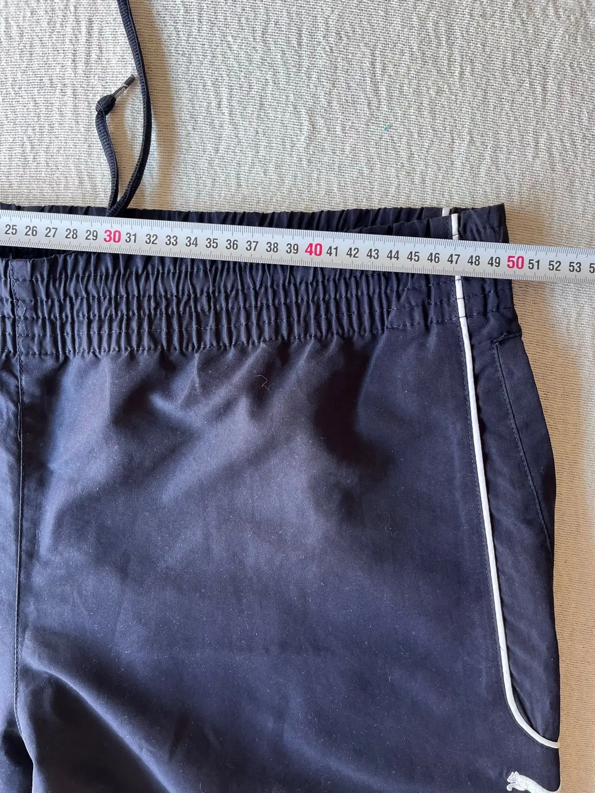 Puma Men's Navy Athletic Shorts with White Piping Size L