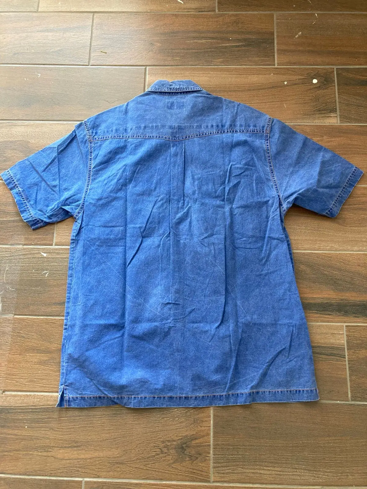 Vintage Tribal Print Denim Short Sleeve Button Up Shirt