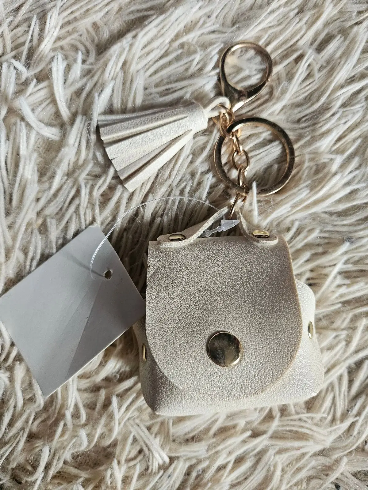 White Mini Bag Keychain with Tassel