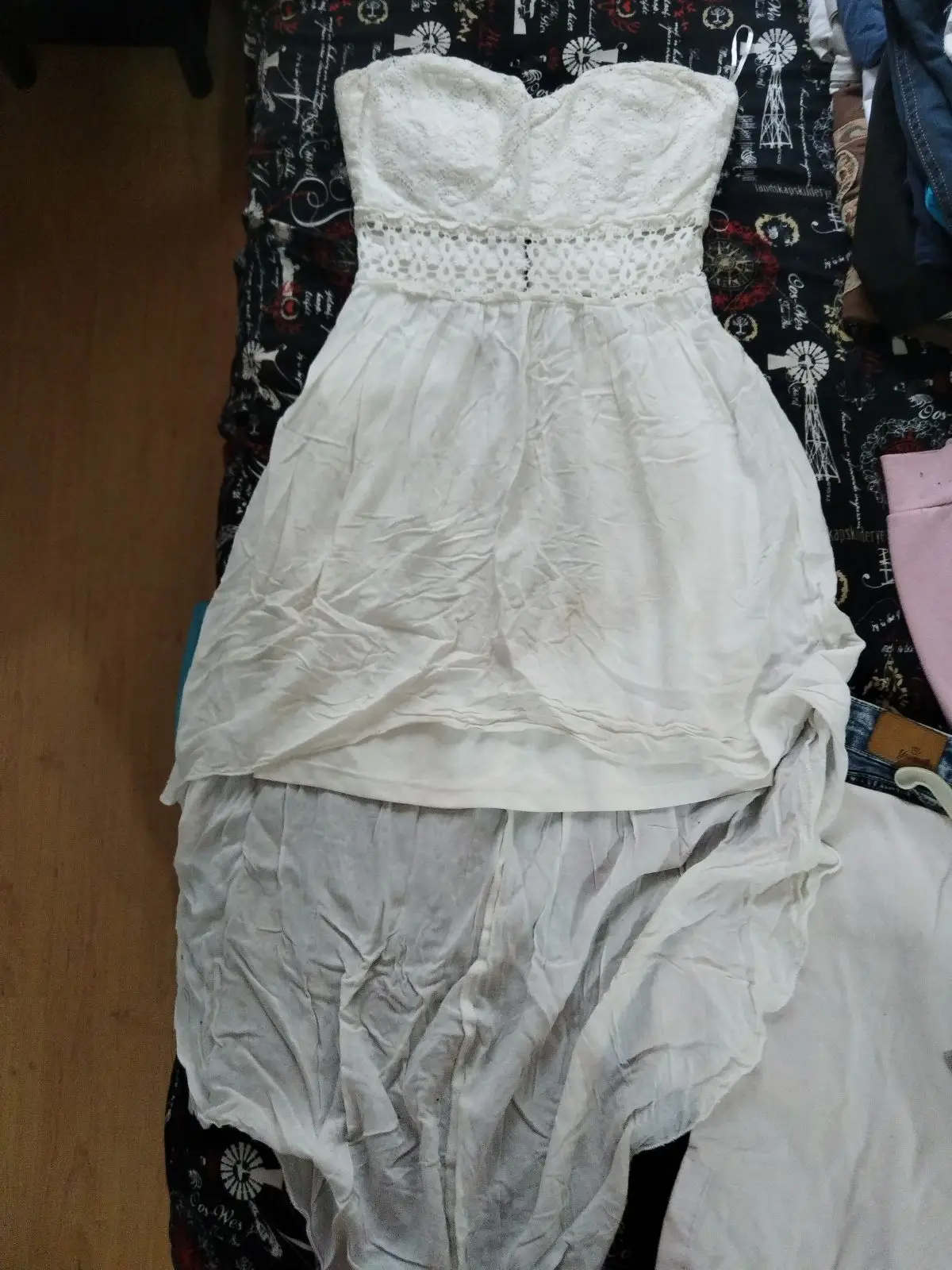 White Lace Strapless High Low Dress