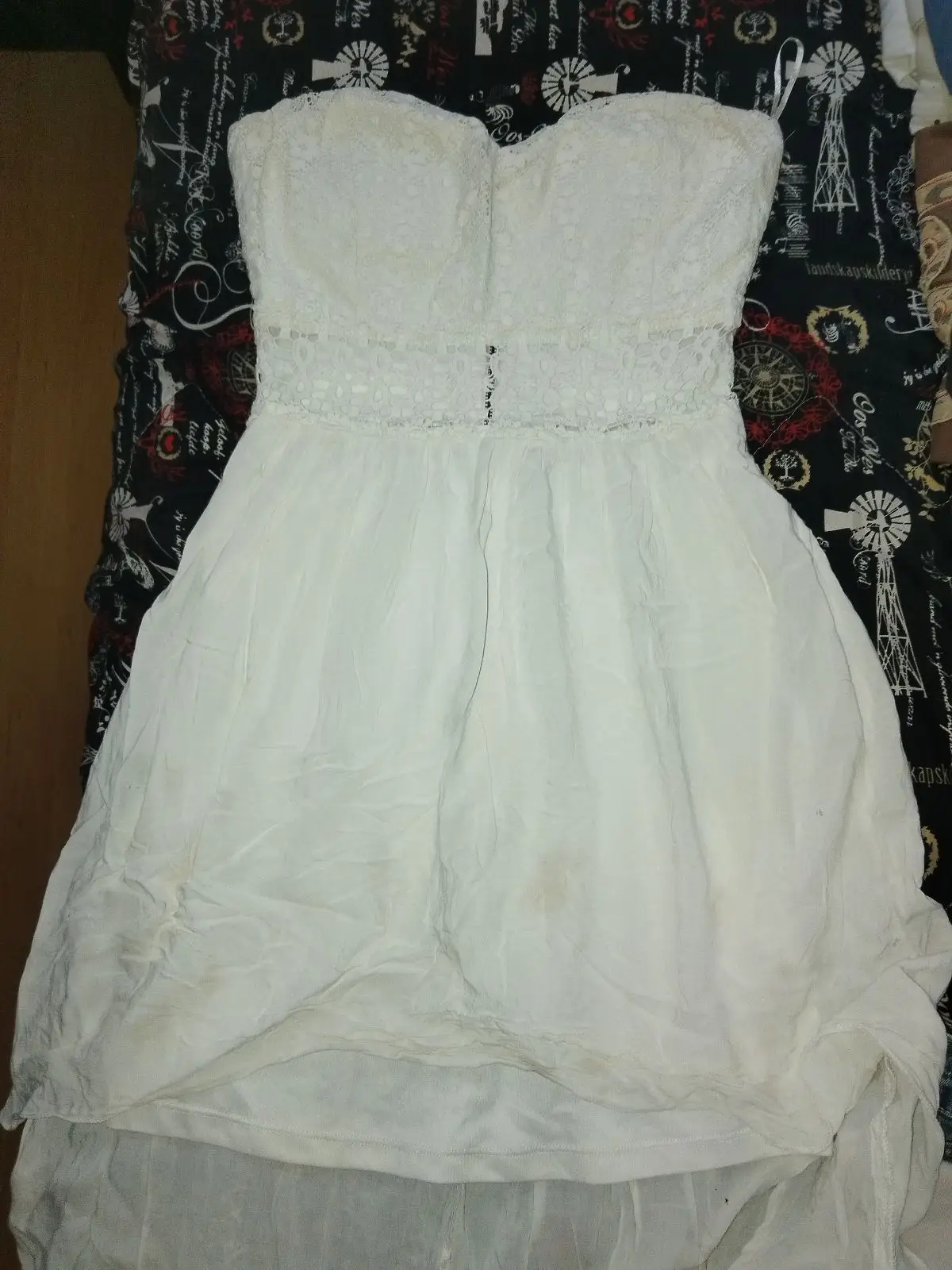 White Lace Strapless High Low Dress