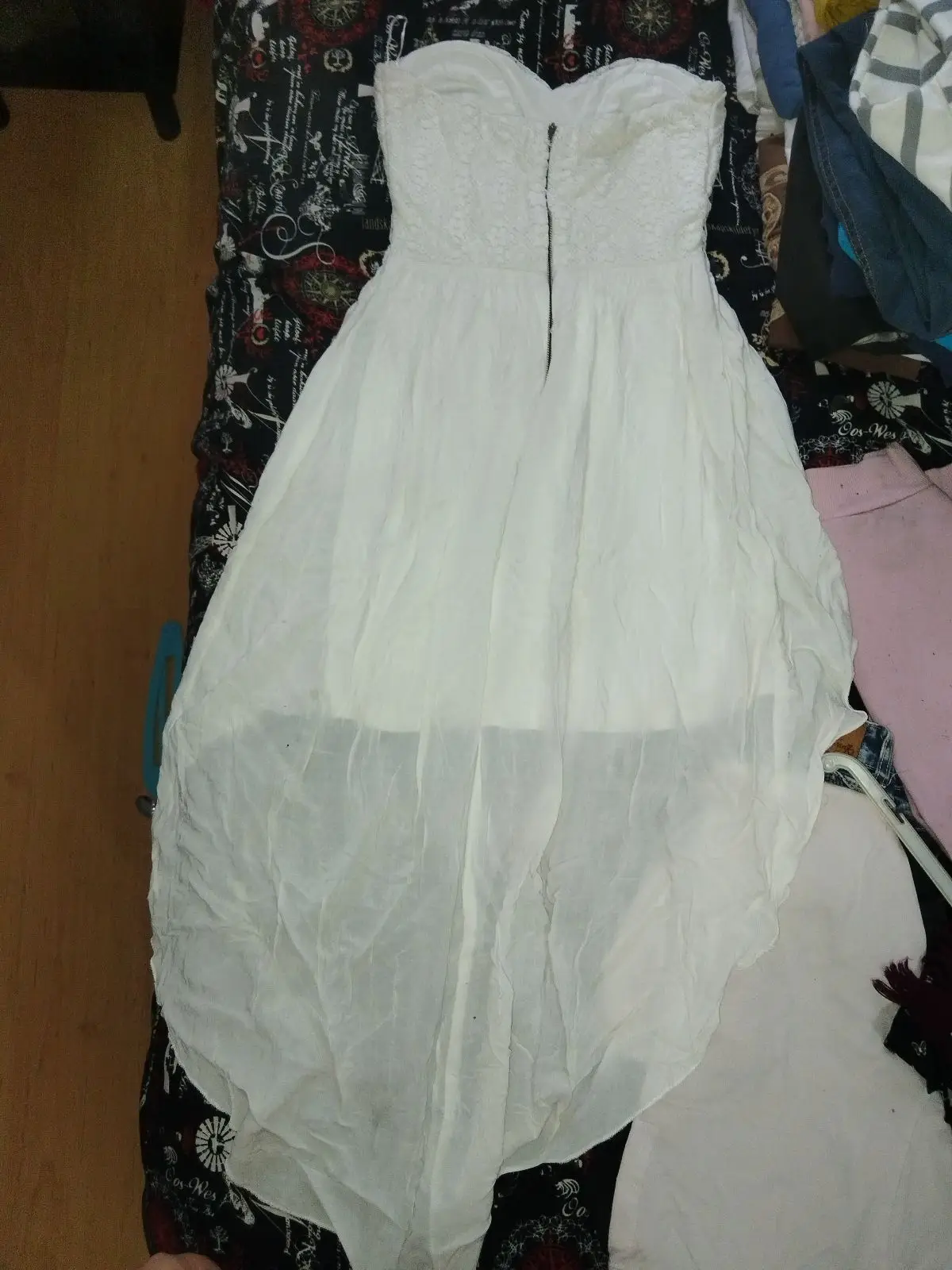 White Lace Strapless High Low Dress