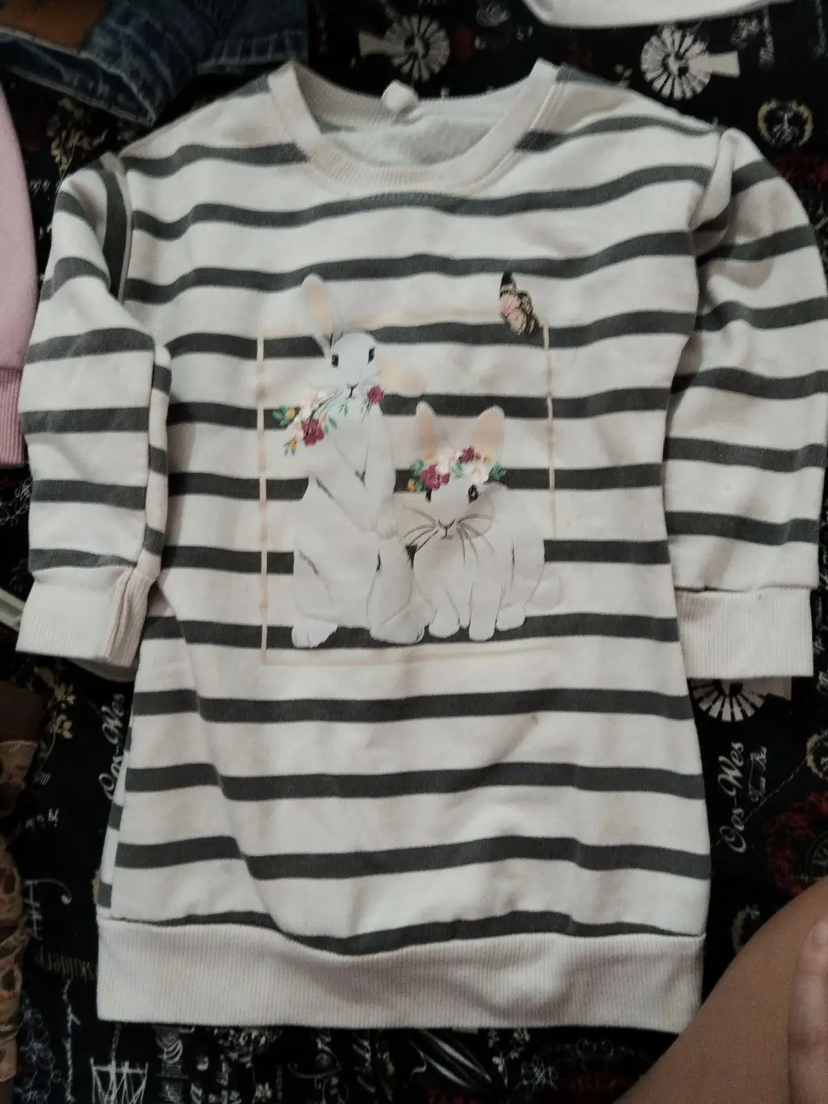 Striped Bunny Print Long Sleeve Top