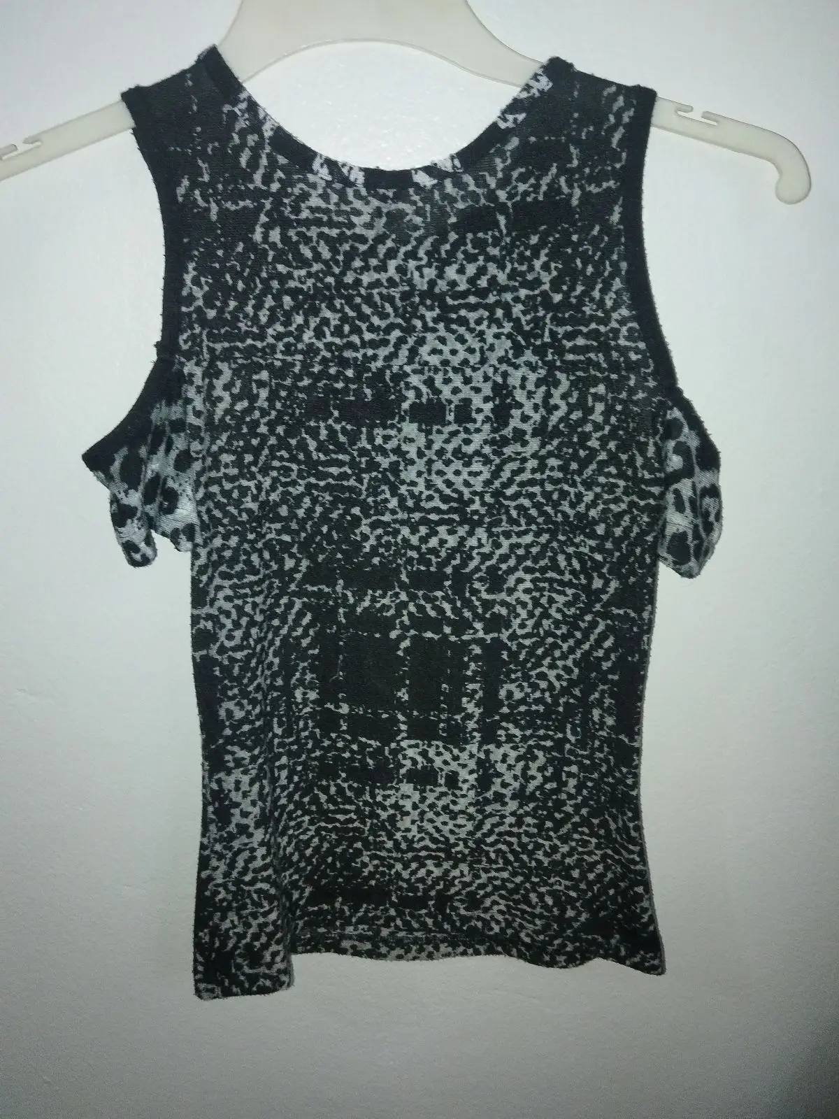 Black and White Patterned Cold Shoulder Top