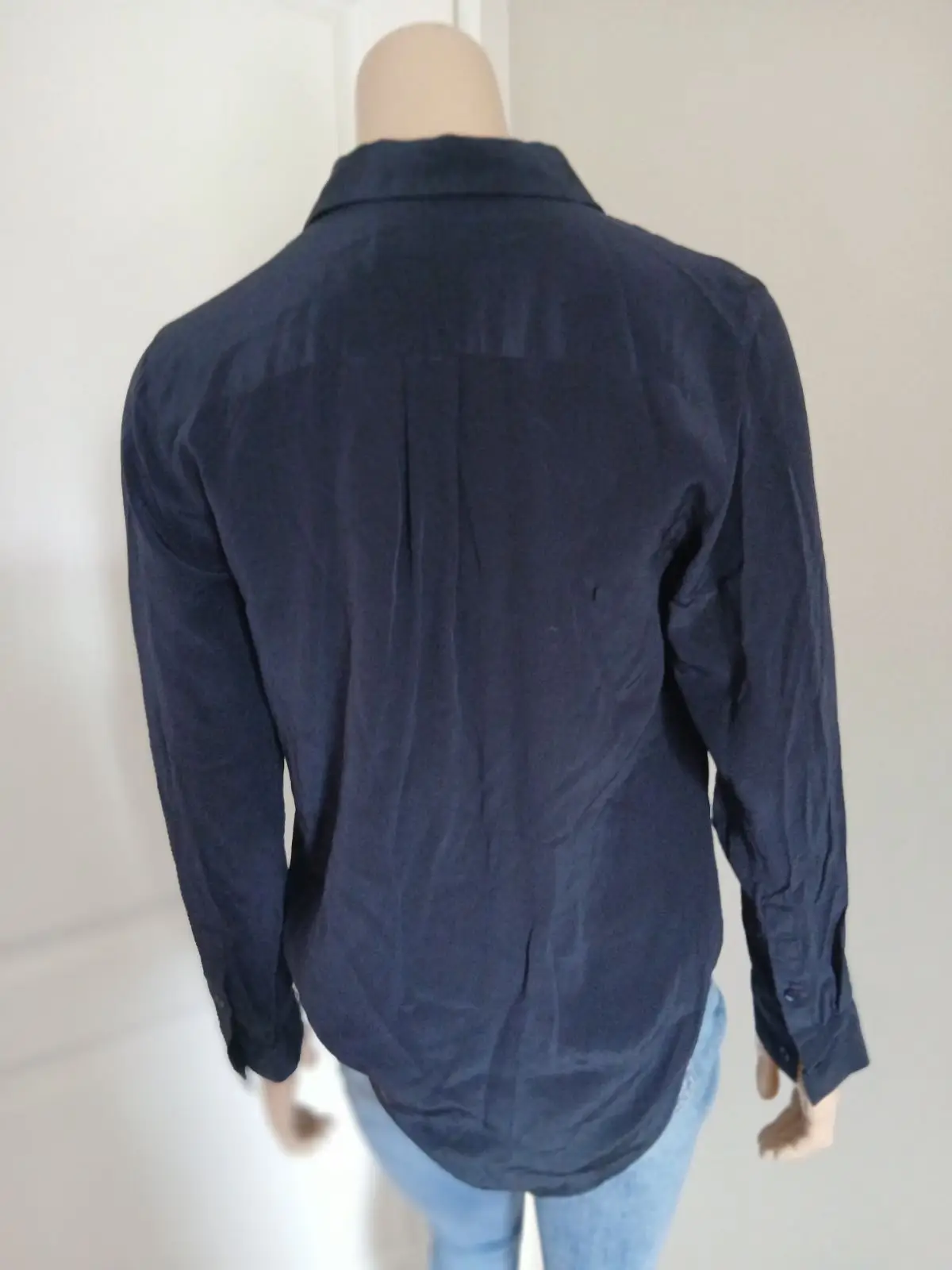 Trenery Navy Silk Long Sleeve Shirt Size 10