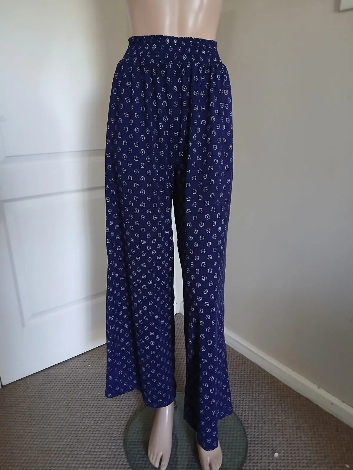 H&M Navy Printed Wide Leg Pants