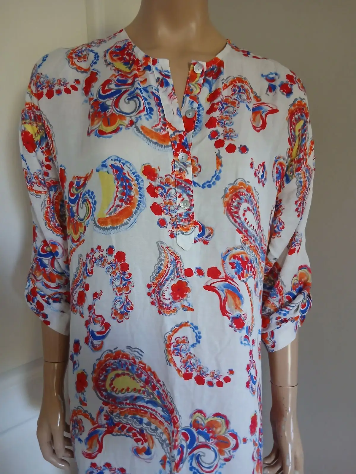 Desray White Paisley Print Long Dress Kaftan Size 34