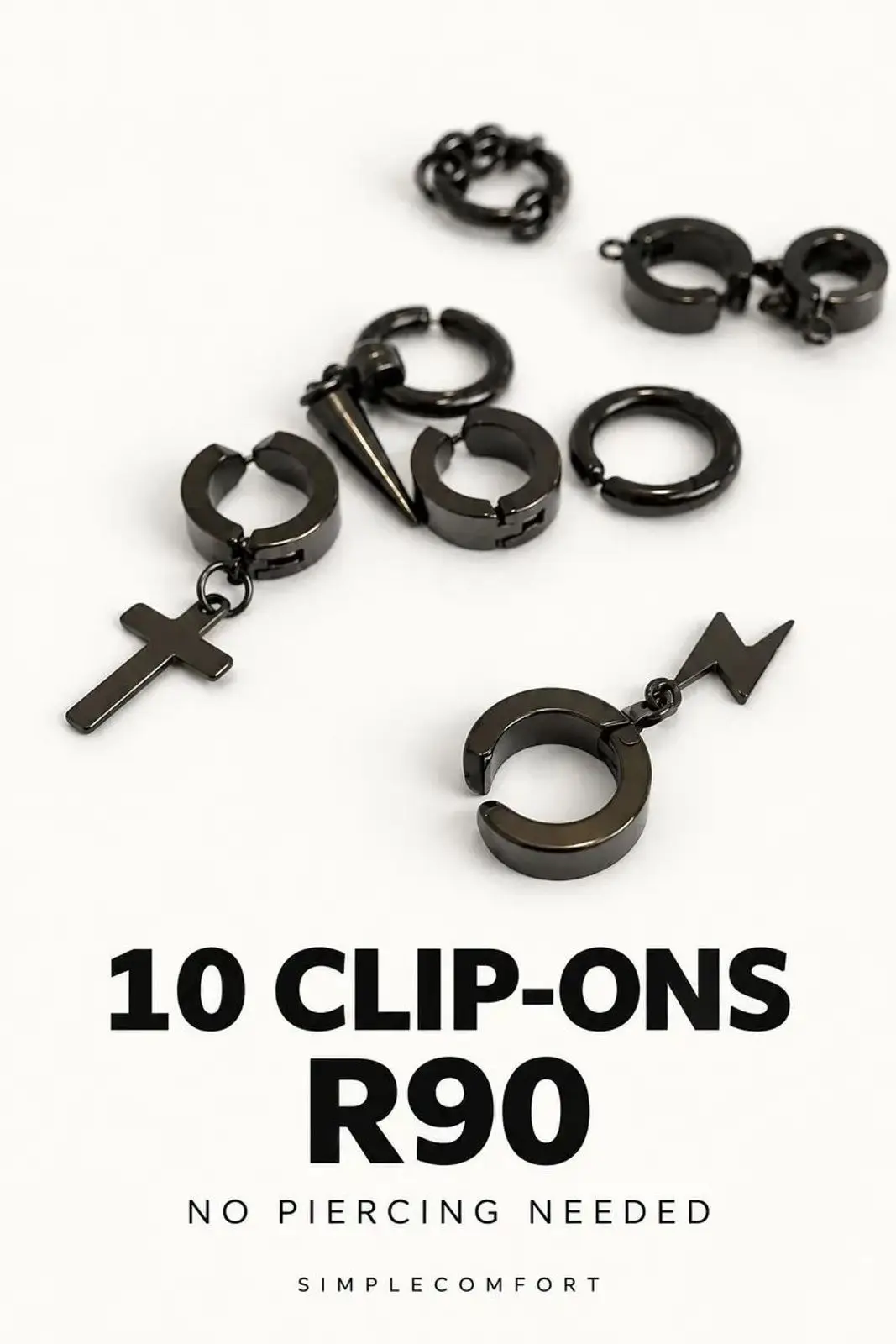 10-Piece Black Clip-On Earring Set
