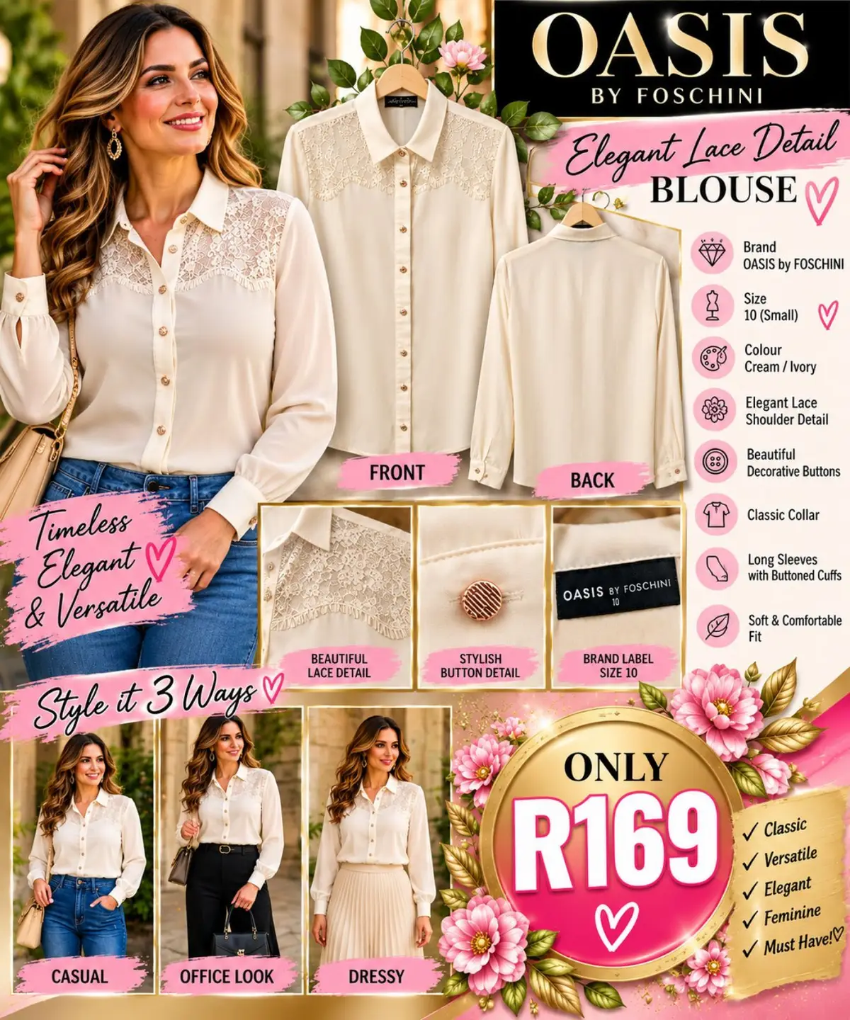 Oasis Cream Lace Detail Blouse