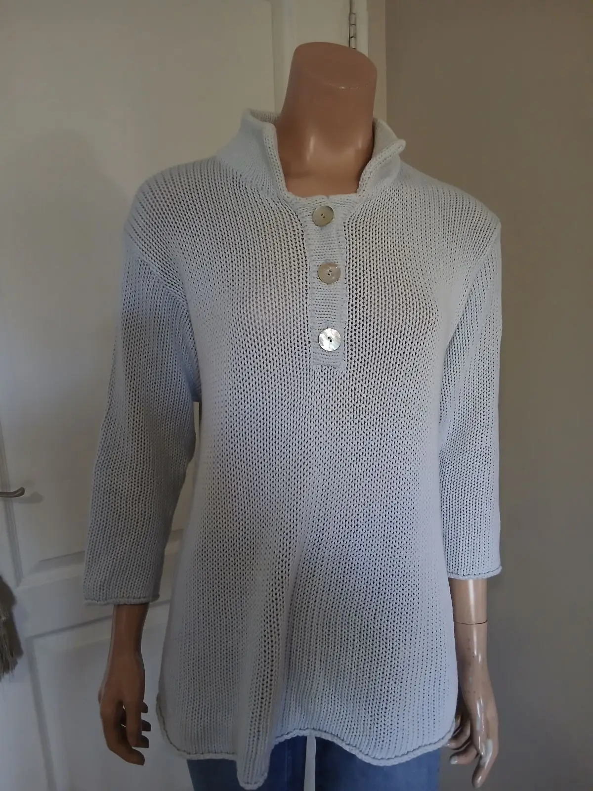 Light Blue Button-Front Knit Top