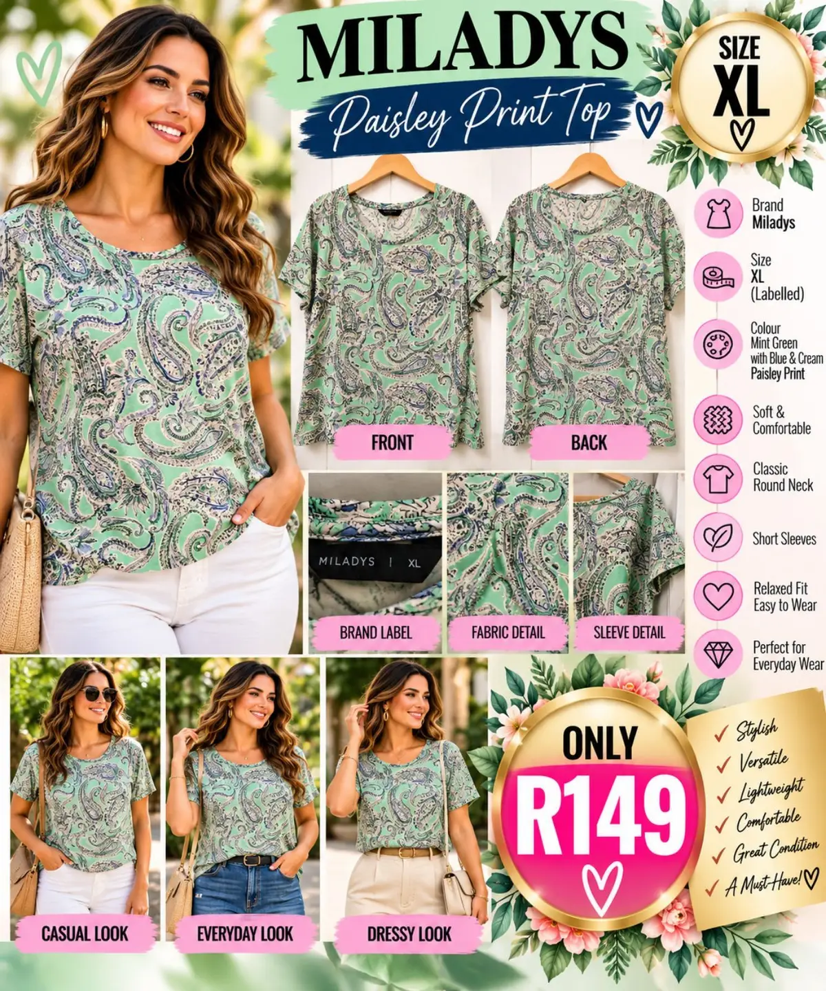 Miladys Mint Green Paisley Print Top
