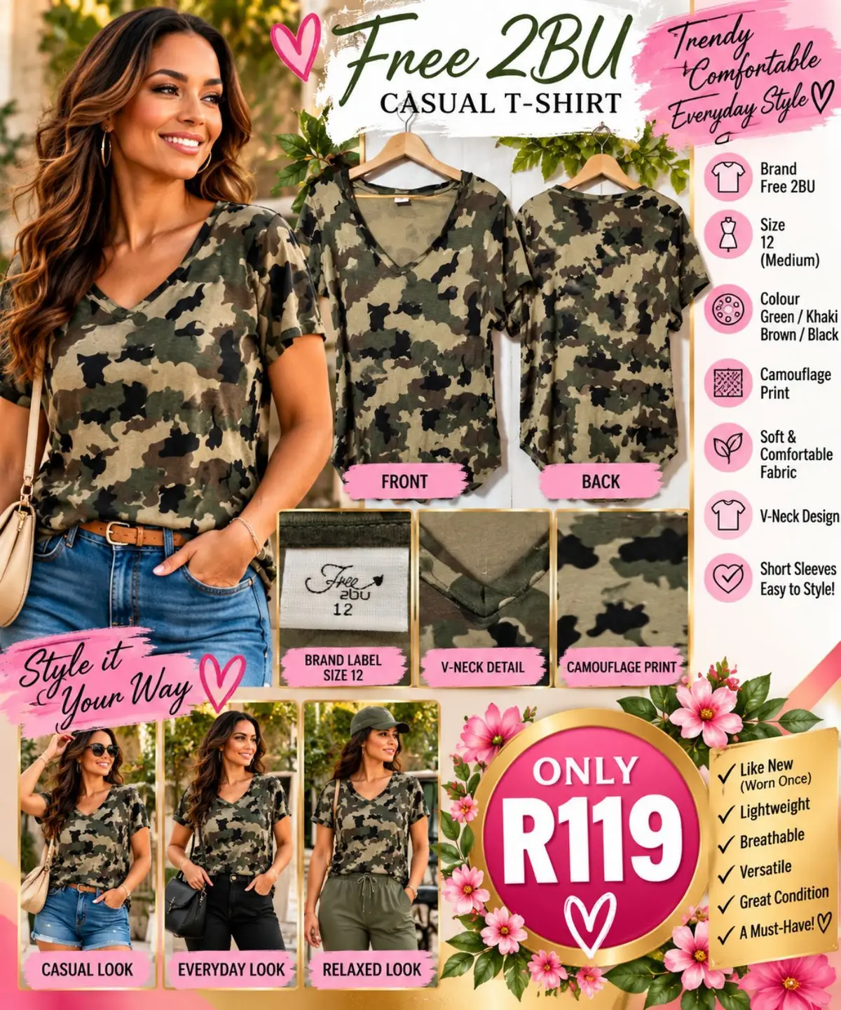 Edgars Free 2BU Camouflage V-Neck T-Shirt