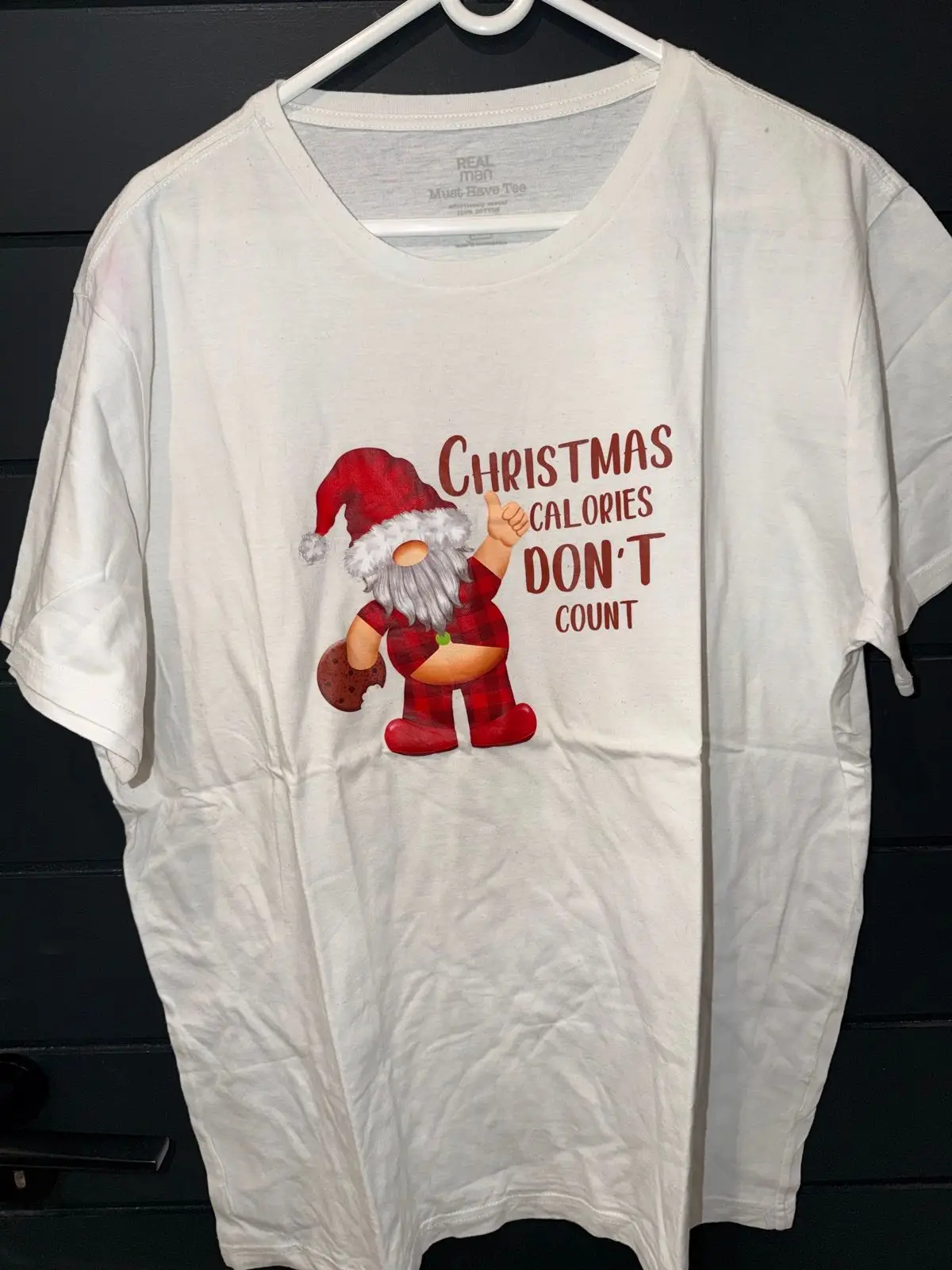 Pick n Pay Clothing Christmas Calories Don't Count Gnome T-Shirt White XL
