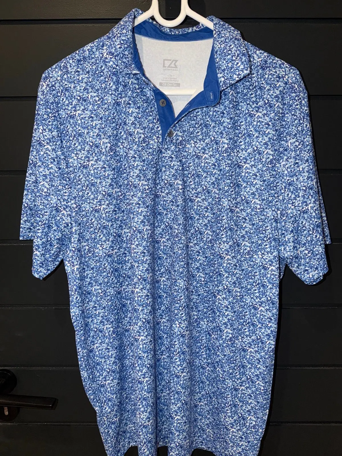 Cutter & Buck Blue Floral Print Short Sleeve Golf Shirt