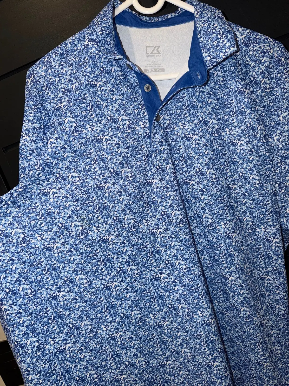 Cutter & Buck Blue Floral Print Short Sleeve Golf Shirt
