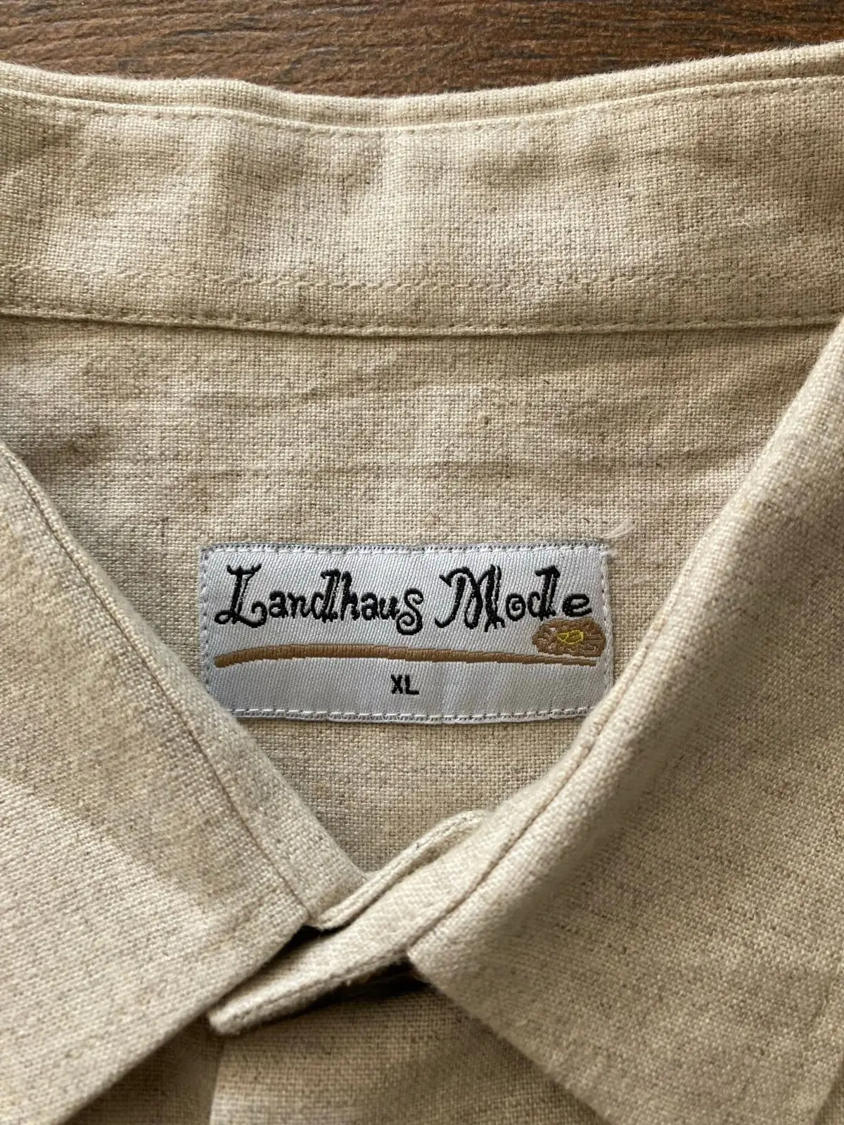 Landhaus Mode Beige Short Sleeve Shirt with Embroidery Size XL