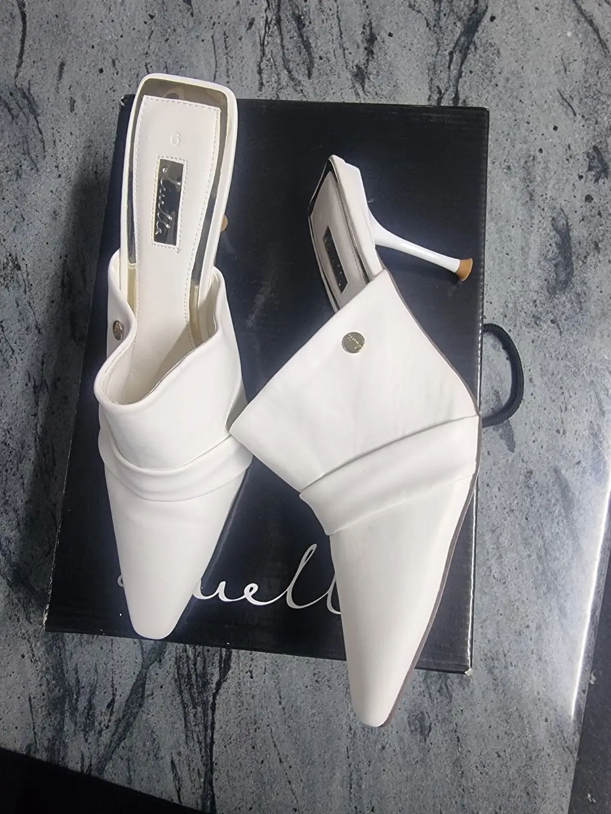 Luella White Pointed-Toe Heeled Mules