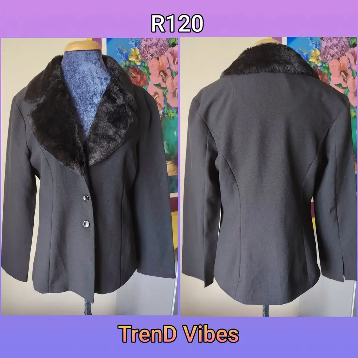 Jet Black Faux Fur Collar Blazer