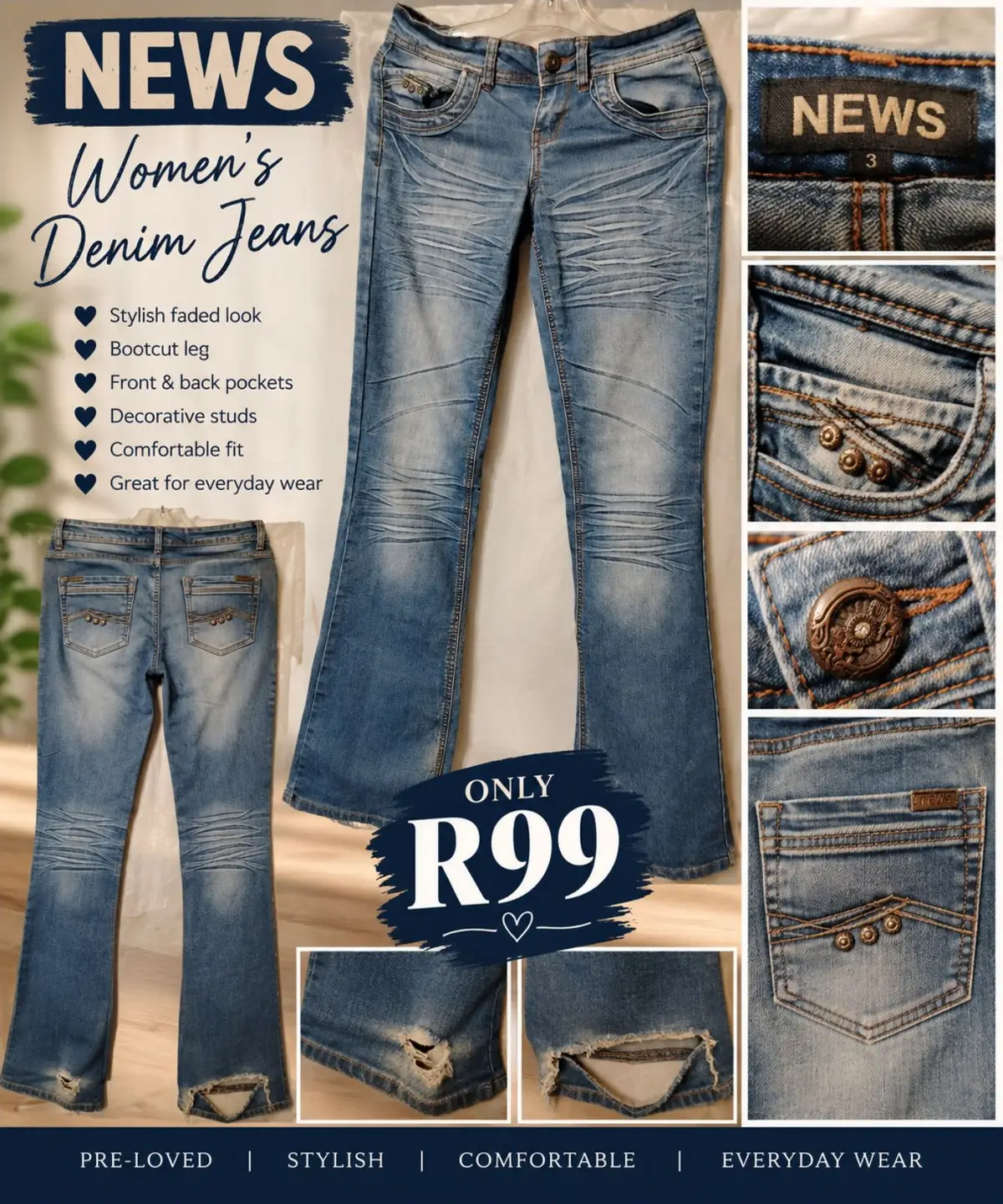 NEWS Blue Wash Bootcut Jeans