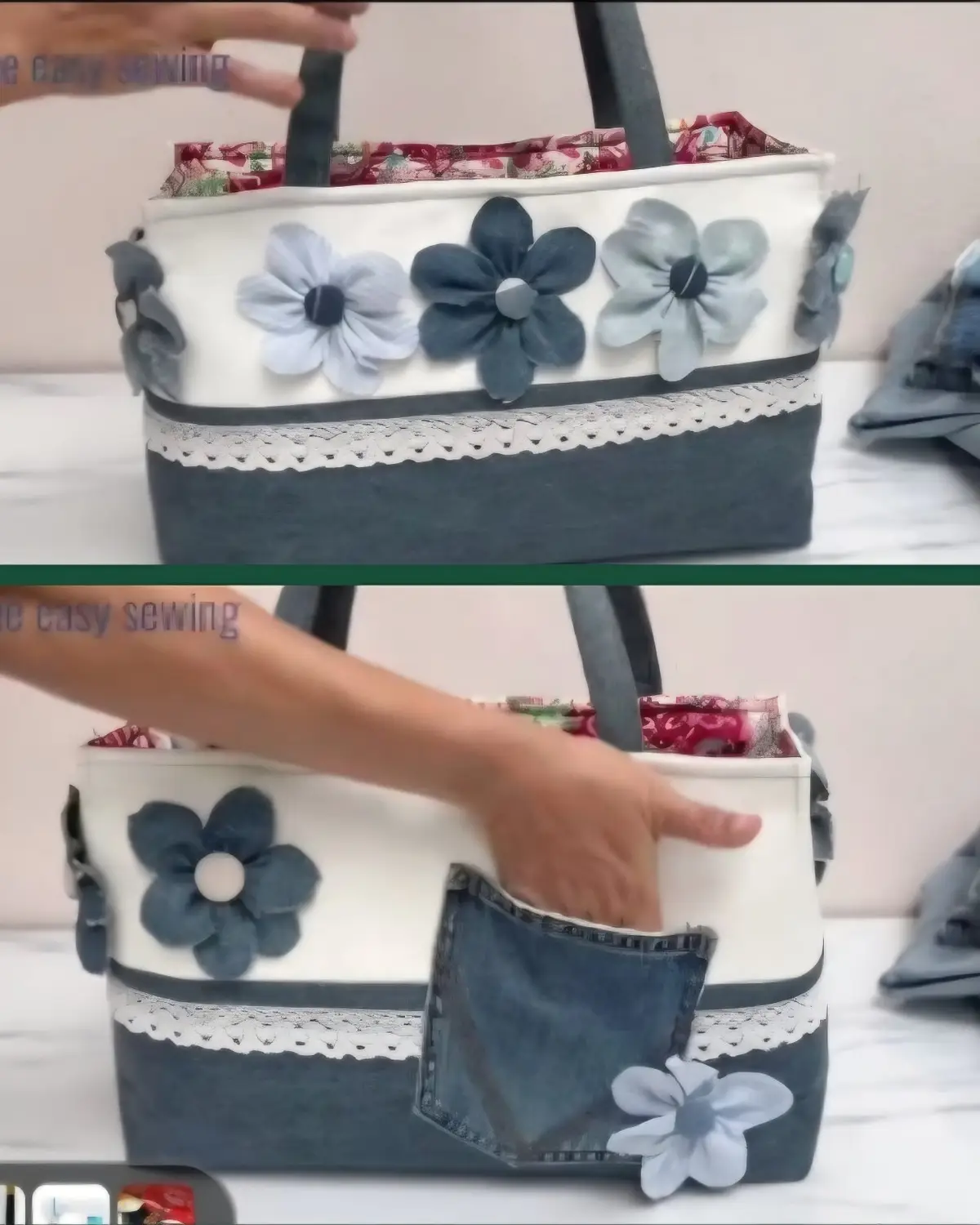 Handmade Denim Flower Tote Bag