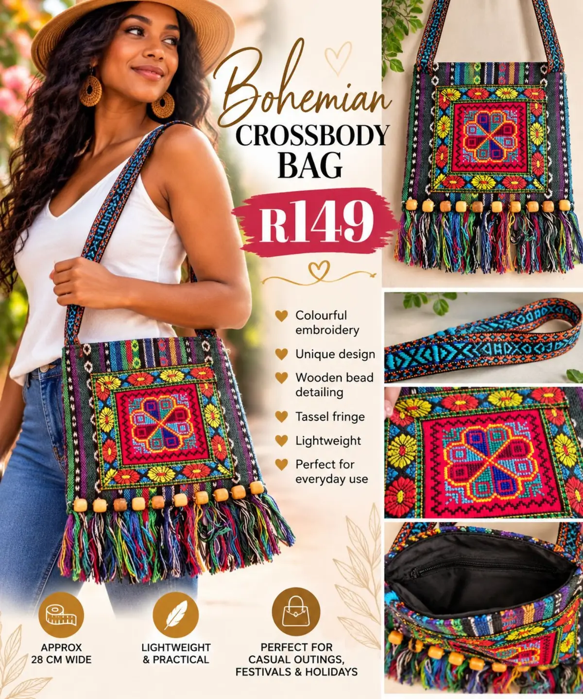 Bohemian Embroidered Crossbody Bag