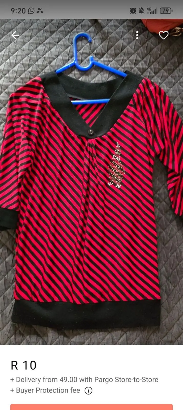 Red and Black Striped V-Neck Top