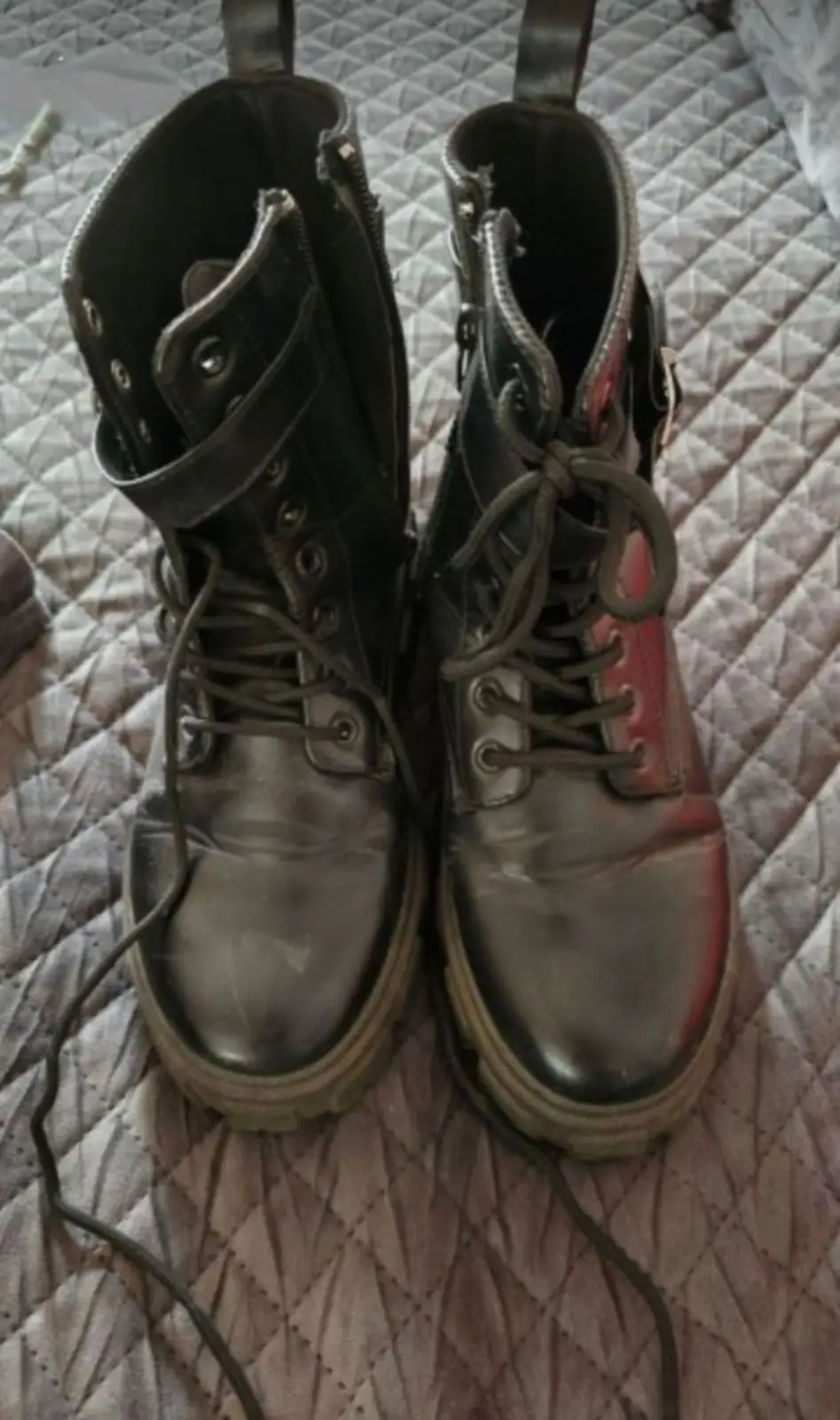 Black Chunky Lace-Up Combat Boots Size 6