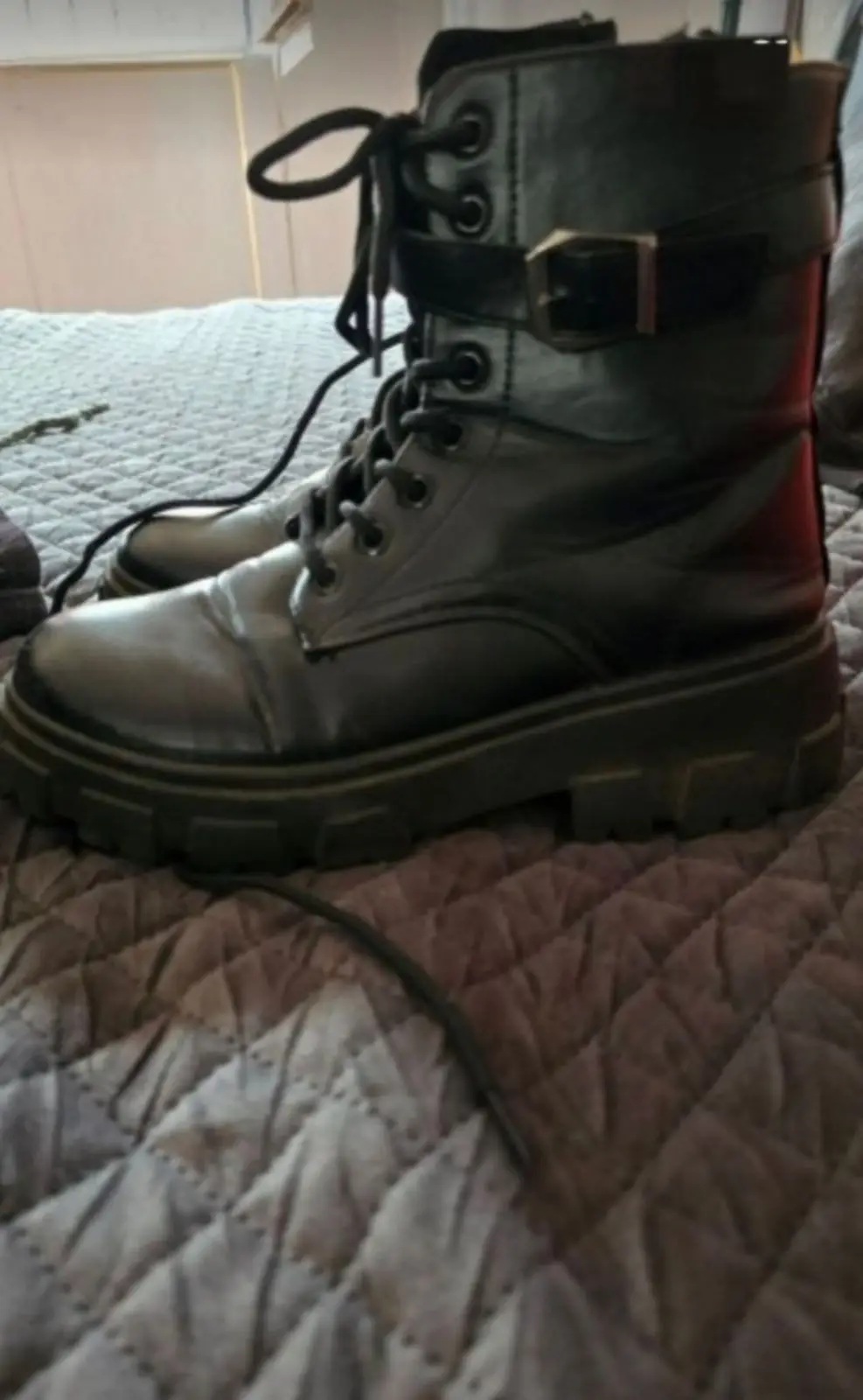 Black Chunky Lace-Up Combat Boots Size 6