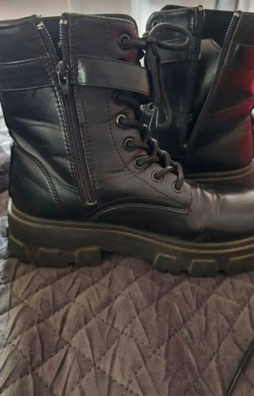 Black Chunky Lace-Up Combat Boots Size 6
