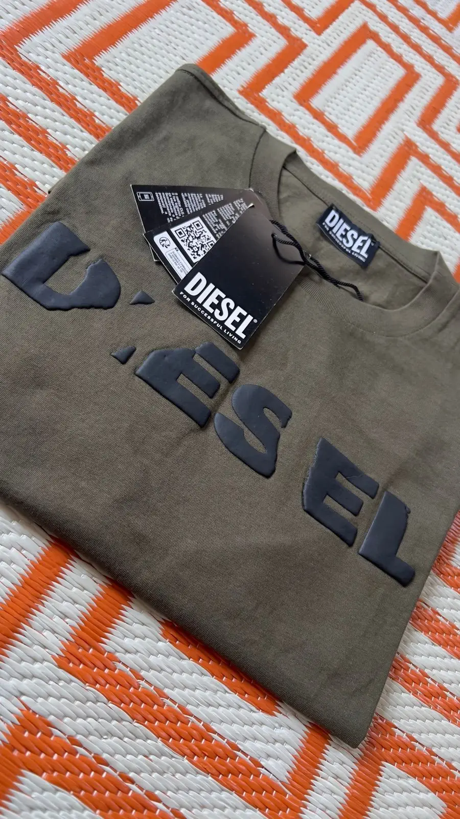 Diesel Olive Green T-Shirt with Raised Logo - Size L