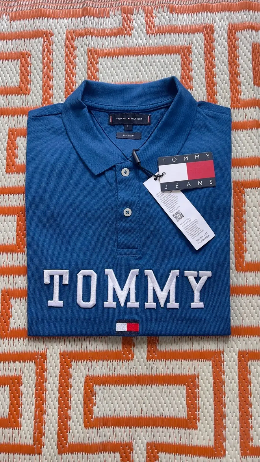 Tommy Hilfiger Blue Logo Polo Shirt Size L